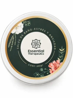 Sal de baño Estrés y Ansiedad Essential Therapeutics de 200 g sobre fondo blanco.