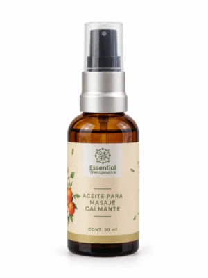Aceite para Masaje Calmante Essential Therapeutics de 50 ml sobre fondo blanco.