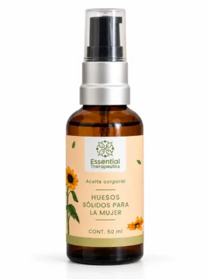 Aceite Corporal Huesos Sólidos para la Mujer de Essential Therapeutics de 50 ml en frasco ámbar con atomizador y etiqueta botánica.