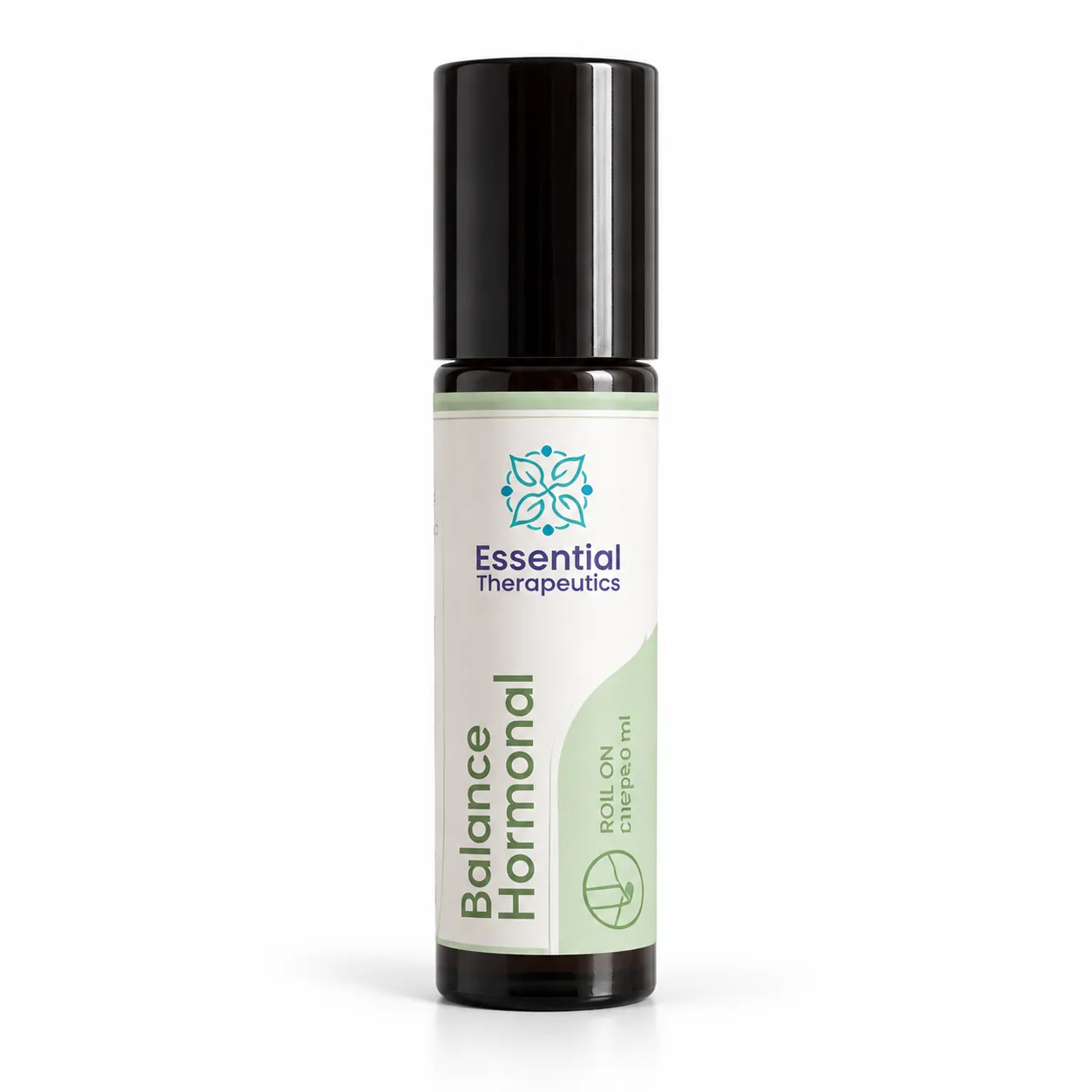 Roll On Balance Hormonal de Essential Therapeutics de 10 ml en frasco oscuro con tapa negra y etiqueta blanca y verde salvia.